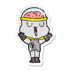 distressed sticker of a happy cartoon robot