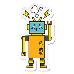 sticker of a cute cartoon malfunctioning robot