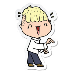 sticker of a cartoon happy boy surprised