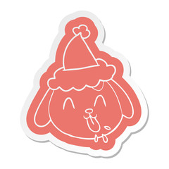 cartoon  sticker of a dog face wearing santa hat