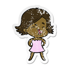 distressed sticker of a cartoon girl pulling face