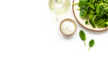 green salads for diet food on white background top view mockup