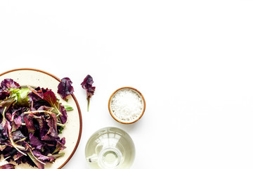 green and red salad mix for healthy food on white background top view mock up