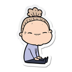 sticker of a cartoon peaceful old woman