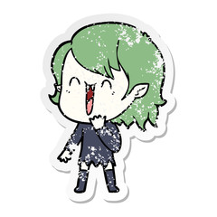 distressed sticker of a cute cartoon happy vampire girl