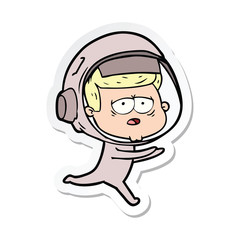 sticker of a cartoon tired astronaut