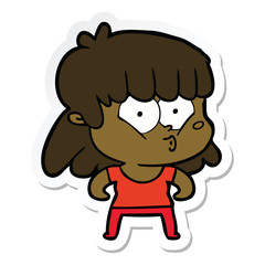 sticker of a cartoon whistling girl