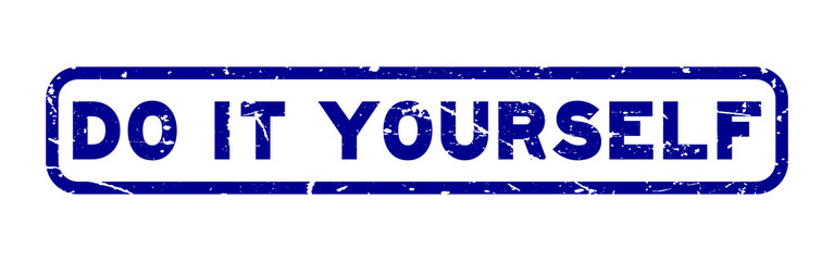 Grunge blue do it yourself square rubber seal stamp on white background