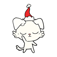 cute line drawing of a dog wearing santa hat