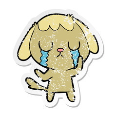 distressed sticker of a cute cartoon dog crying