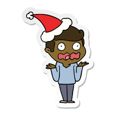 sticker cartoon of a man totally stressed out wearing santa hat