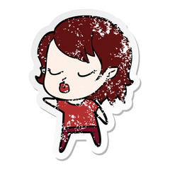 distressed sticker of a cute cartoon vampire girl