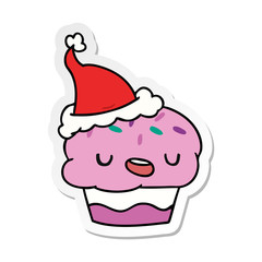 christmas sticker cartoon of kawaii cupcake