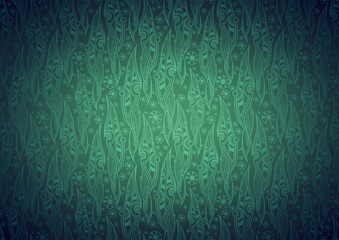 Vector floral background of stylized leaves pattern in Royal, Damascus style. Floral, organic vintage with gradient in green colors