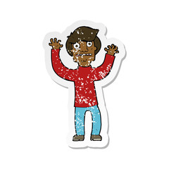 retro distressed sticker of a cartoon terrified man