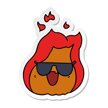 sticker cartoon kawaii flames in shades