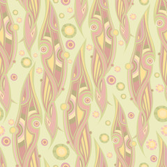Vector floral seamless background of stylized leaves pattern in Damascus style. Floral, organic vintage with green, yellow, pink spring colors. illustration EPS 10