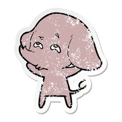 distressed sticker of a cartoon elephant remembering