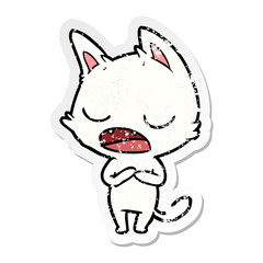 distressed sticker of a talking cat cartoon