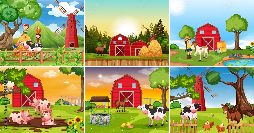 Poster Set of farmland scene