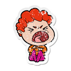 distressed sticker of a cartoon furious man