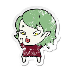 distressed sticker of a cute cartoon vampire girl