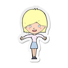 sticker of a cartoon excited woman