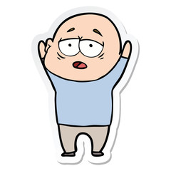 sticker of a cartoon tired bald man