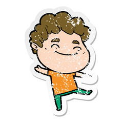 distressed sticker of a cartoon friendly man