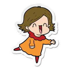 sticker of a cartoon happy woman