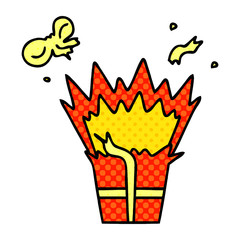 quirky comic book style cartoon of an explosive present