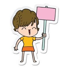 sticker of a cartoon laughing woman