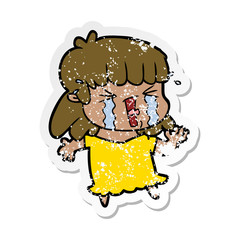 distressed sticker of a cartoon woman in tears