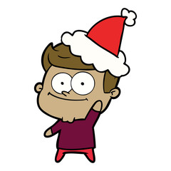 line drawing of a happy man wearing santa hat