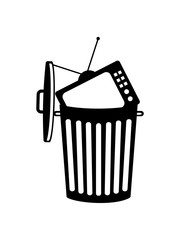 fernseher trash tv programm verdummung scheiße schlecht tonne mülltonne mülleimer müll wegwerfen dreck abfall recycling ökologisch biologisch eimer verwerten sauber halten behälter clipart design