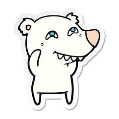 sticker of a cartoon polar bear showing teeth