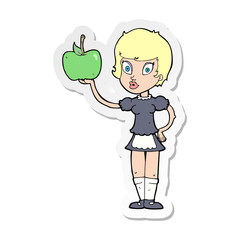sticker of a cartoon waitress with healthy food