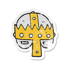 retro distressed sticker of a cartoon medieval helmet