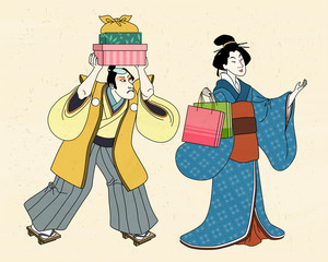 Shopping woman in ukiyo-e style