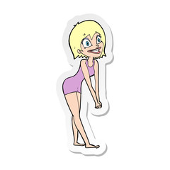 sticker of a cartoon excited woman
