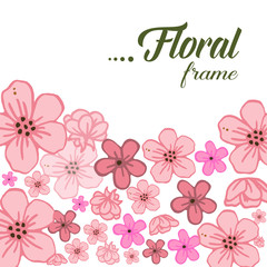 Vector illustration greeting card of floral frame with pink flower blooms