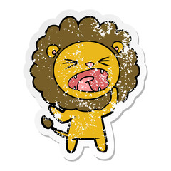 distressed sticker of a cartoon angry lion