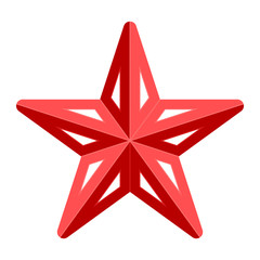 Star symbol icon - red simple 3d, 5 pointed rounded, isolated - vector