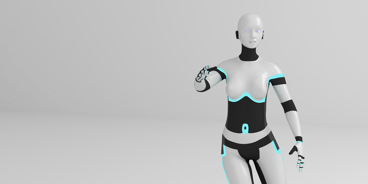 3D illustration of female robot pointing
