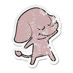 distressed sticker of a cartoon smiling elephant