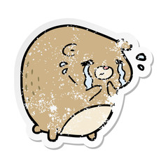 distressed sticker of a cartoon crying bear