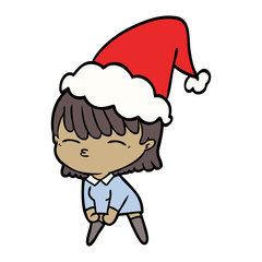 line drawing of a woman wearing santa hat