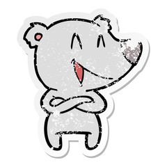 distressed sticker of a laughing bear cartoon