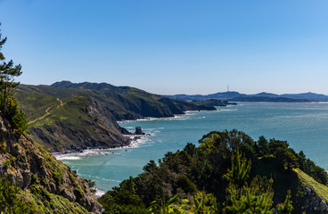 View of the coastline seen from Stinson beach overlook off highway 1 in California