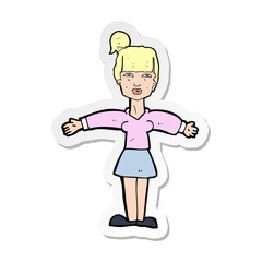 sticker of a cartoon woman shrugging shoulders